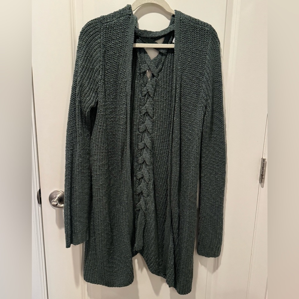 Stitches and Stripes green cross cross back cardigan size Large like new